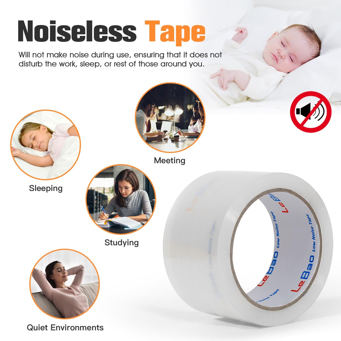 LeBao Noiseless Heavy Duty Packing Tape Rolls