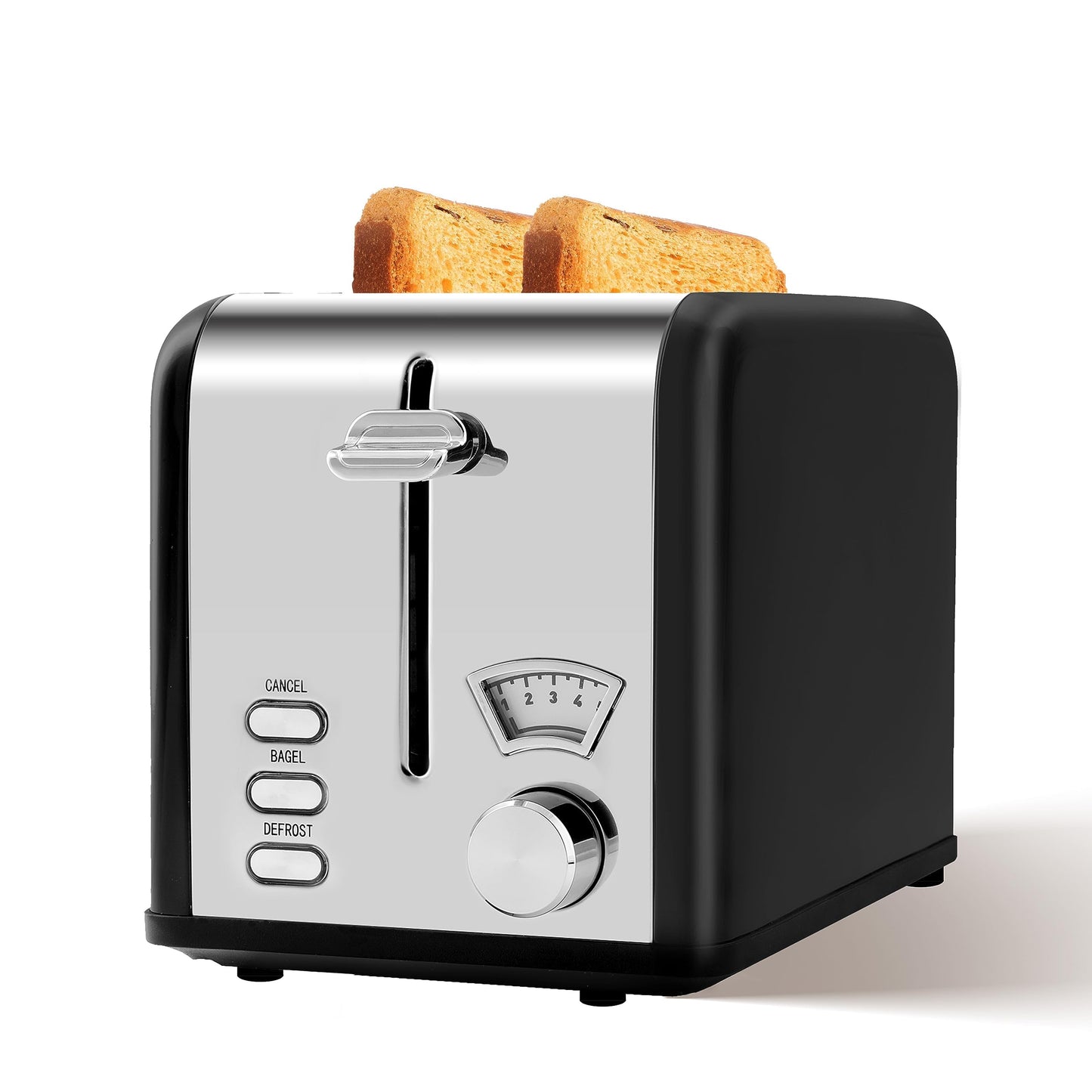 Simple Deluxe 1.5" Wide Slot 2-Slice Toaster, 5 Browning Setting and 3 Function, Retro Stainless-Steel Style, Removable Crumb Tray, Kitchen Essentials, for Bagel, Black