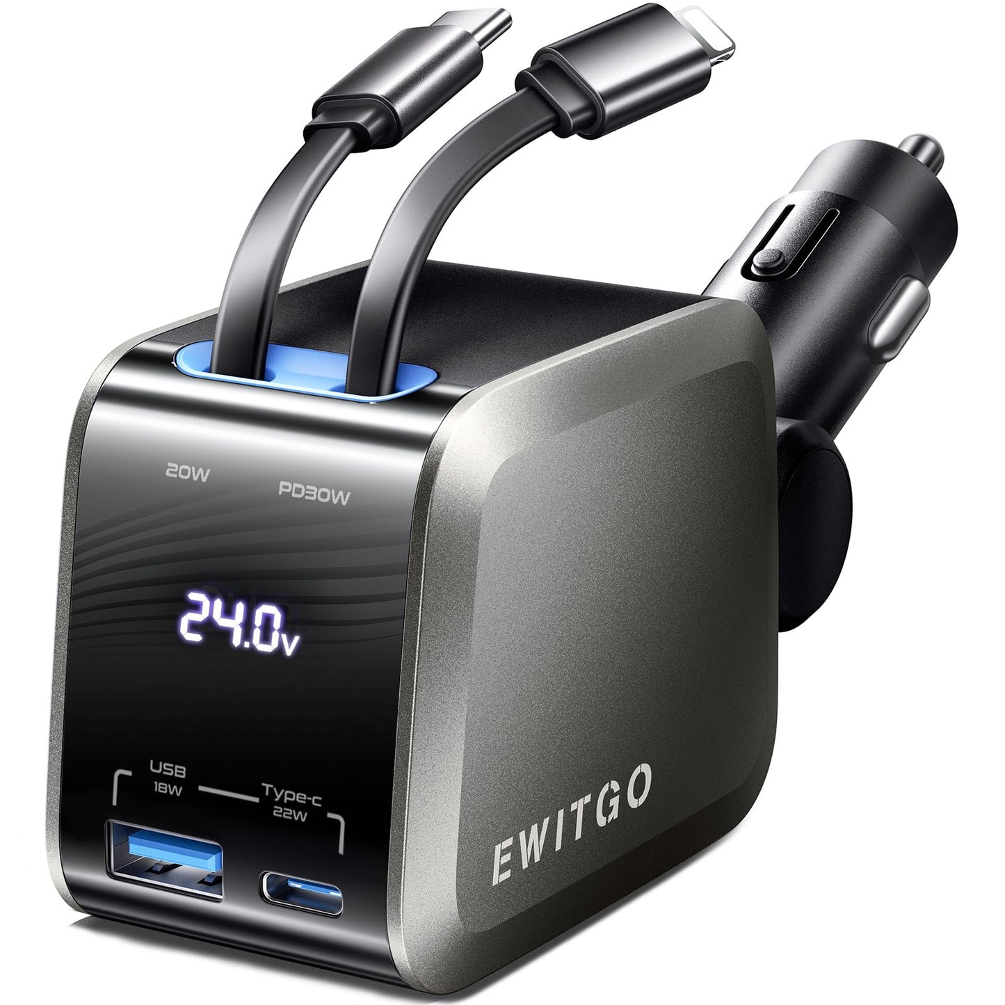 4-in-1 USB C Car Charger with Retractable Cables