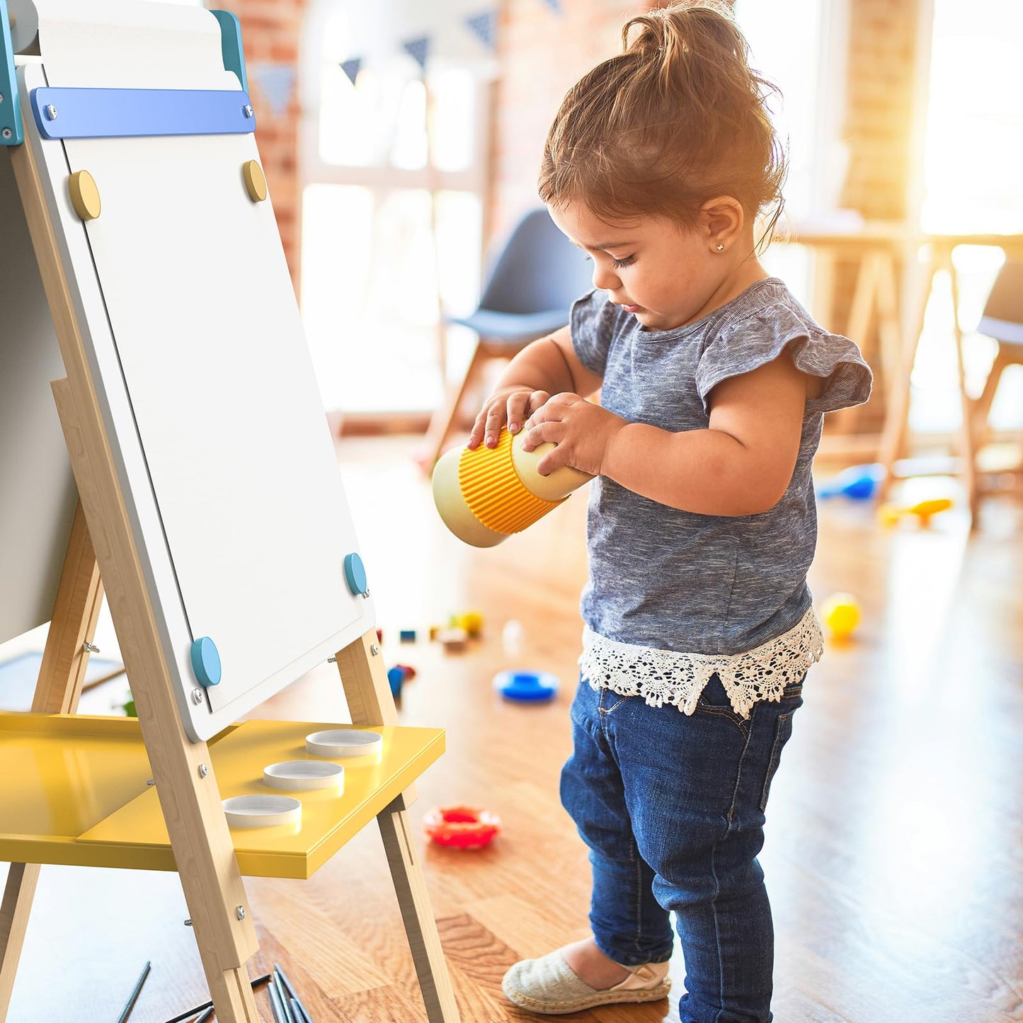 12-in-1 Kids Art Easel with Chalkboard & Whiteboard