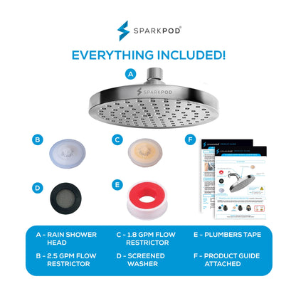 SparkPod Shower Head - High Pressure Rain - Premium Quality Luxury Design - 1-Min Install - Easy Clean Adjustable Replacement for Your Bathroom Shower Heads (8" Round, White Marble)