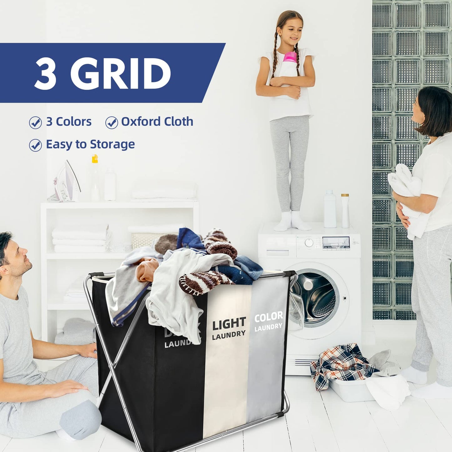 Large 3-Section Collapsible Laundry Hamper