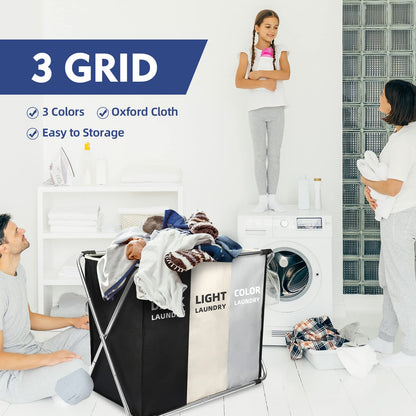 180L 3-Section Laundry Basket Hamper Organizer