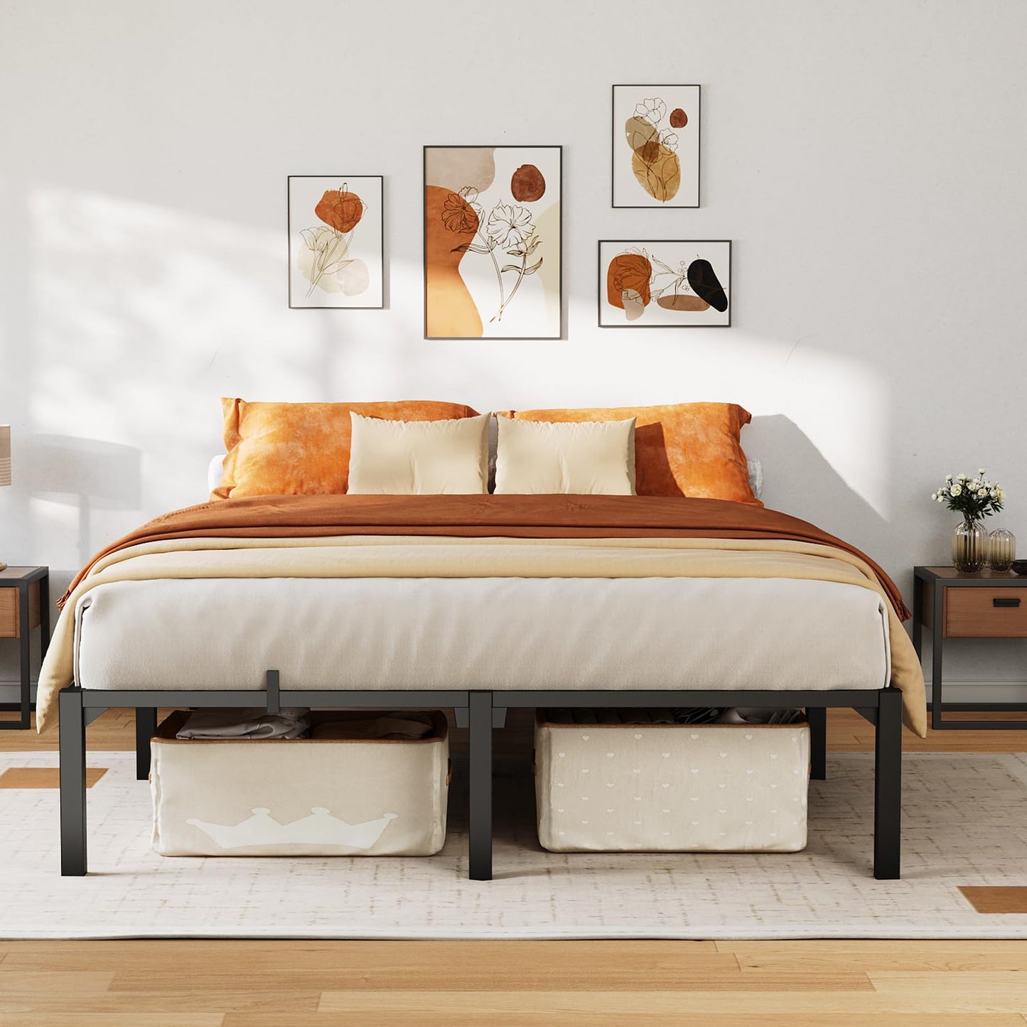 GarveeHome 14 Inch Tool-Free Full Bed Frame, Heavy Duty Metal Platform Bed Frame with Durable Iron Slat Support and Legs, No Box Spring Required, No Screws Needed, Support Up to 800 Lbs
