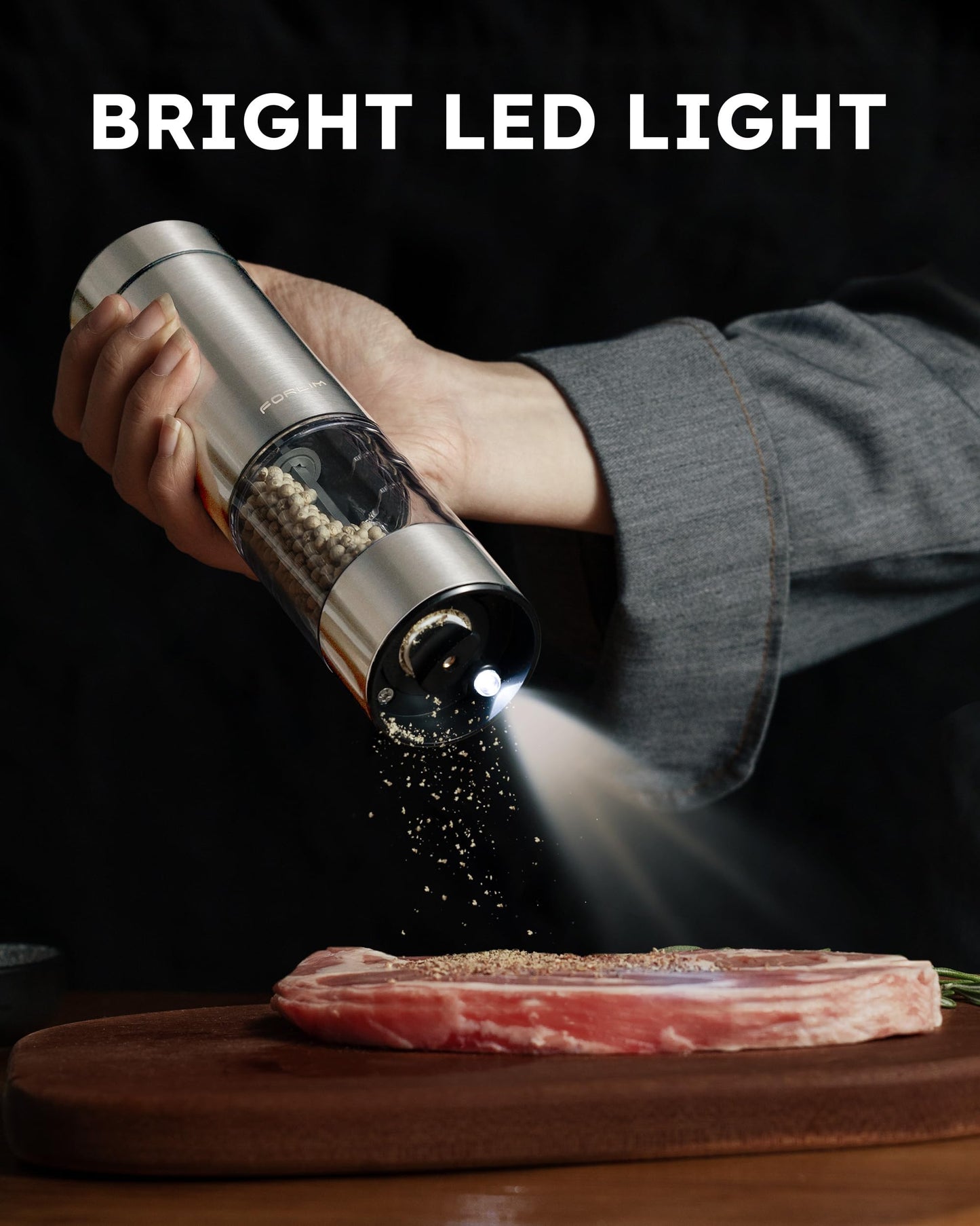 Rechargeable Salt and Pepper Grinder Set - Stainless Steel