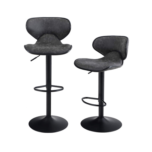 ALPHA HOME Bar Stools Modern Counter Height Bar Stools, PU Leather Adjustable Swivel Barstools, Armless Kitchen Counter Stools Dining Chairs Set of 2 (Grey)