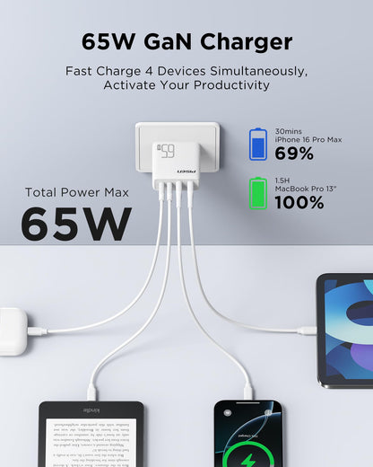 65W PISEN USB-C Fast Charger with 4FT Cable