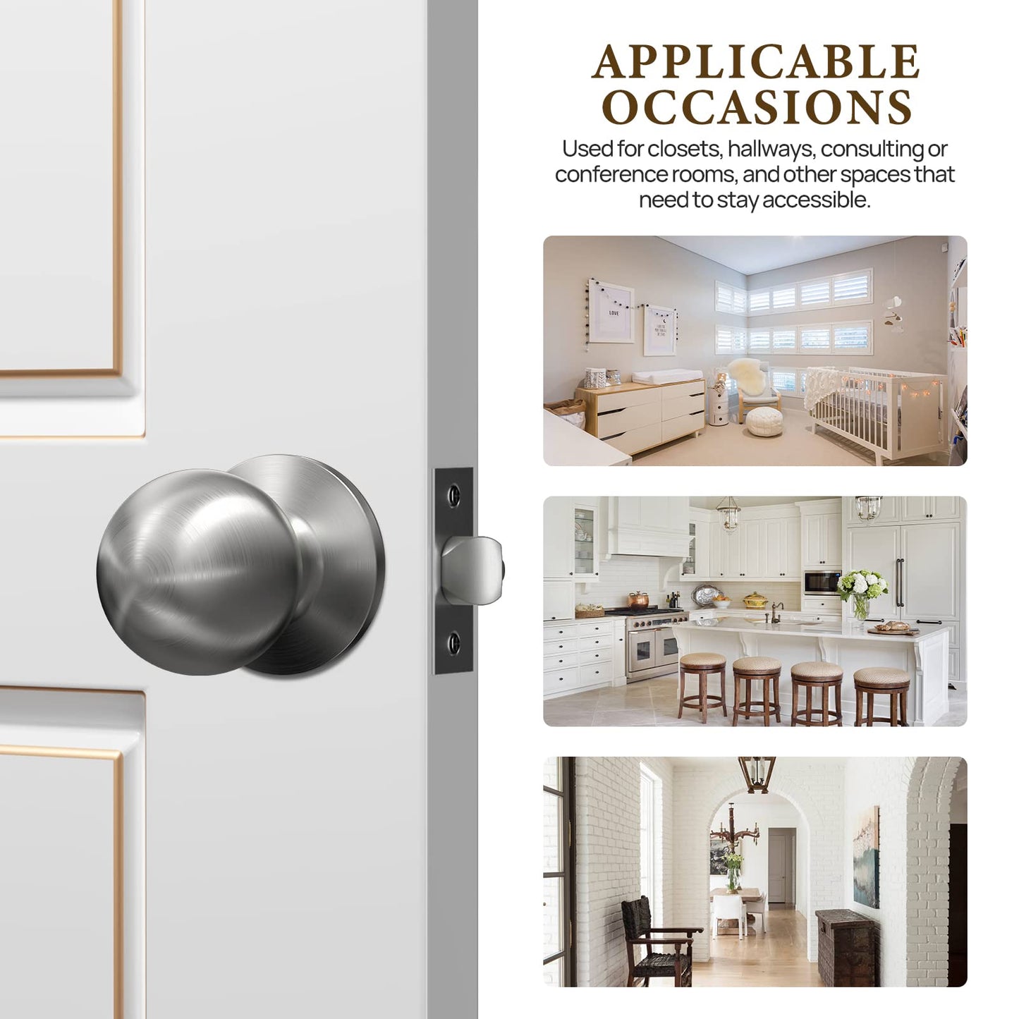VICMEON 6 Pack Passage Door Knobs Keyless, Interior Door Lock Reversible Heavy Duty Design, Satin Stainless Steel Passage Door Knobs Interior for Closet or Hall