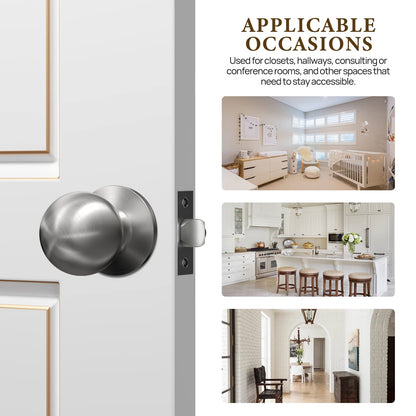 VICMEON 6 Pack Passage Door Knobs Keyless, Interior Door Lock Reversible Heavy Duty Design, Satin Stainless Steel Passage Door Knobs Interior for Closet or Hall