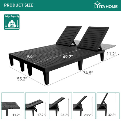 YITAHOME 2-in-1 Outdoor Chaise Lounge Chairs with Adjustable Backrest, Sturdy Loungers for Patio & Poolside, Easy Assembly & Waterproof with 530lbs Weight Capacity, Resin, Set of 2, Black