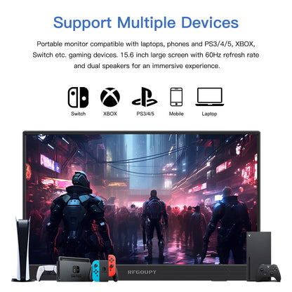 RFGOUPY Portable Monitor, 15.6 Inch 1080P FHD Portable Laptop Monitor USB C HDMI Travel Monitor, Ultra-Slim IPS Second Screen with Smart Cover, External Monitor for Laptop/PC/Mac/Gaming/Phone
