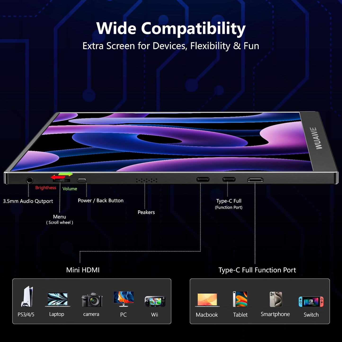 16" Portable Monitor WUAWE for Laptop & Gaming