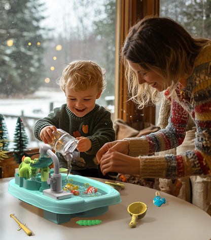 Geyiie Mini Kitchen Sink Toys with Running Water