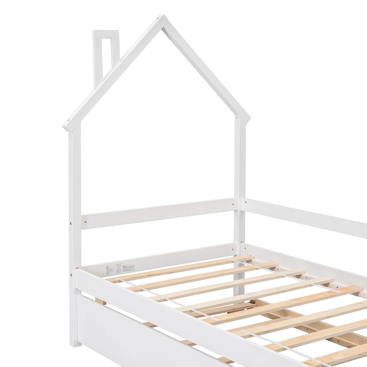 RORIGAT Twin Daybed with Trundle and Roof-Shaped Headboard,Wooden House Bed Frame Guardrails,Kids Todder Bed,No Box Spring Needed for Kids, Girls, Boys,White