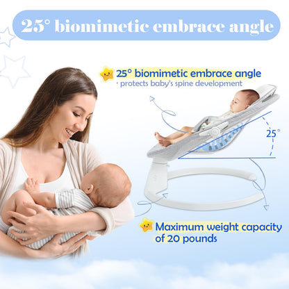 Baby Swing, Baby Bouncer, Electric Rocker for Infants to Toddler, Remote Control, 5 Levels Speed, 3 Seat Positions, Breathable Mesh, Adapter/Battery Operated, Indoor & Outdoor Portable Travel Gray