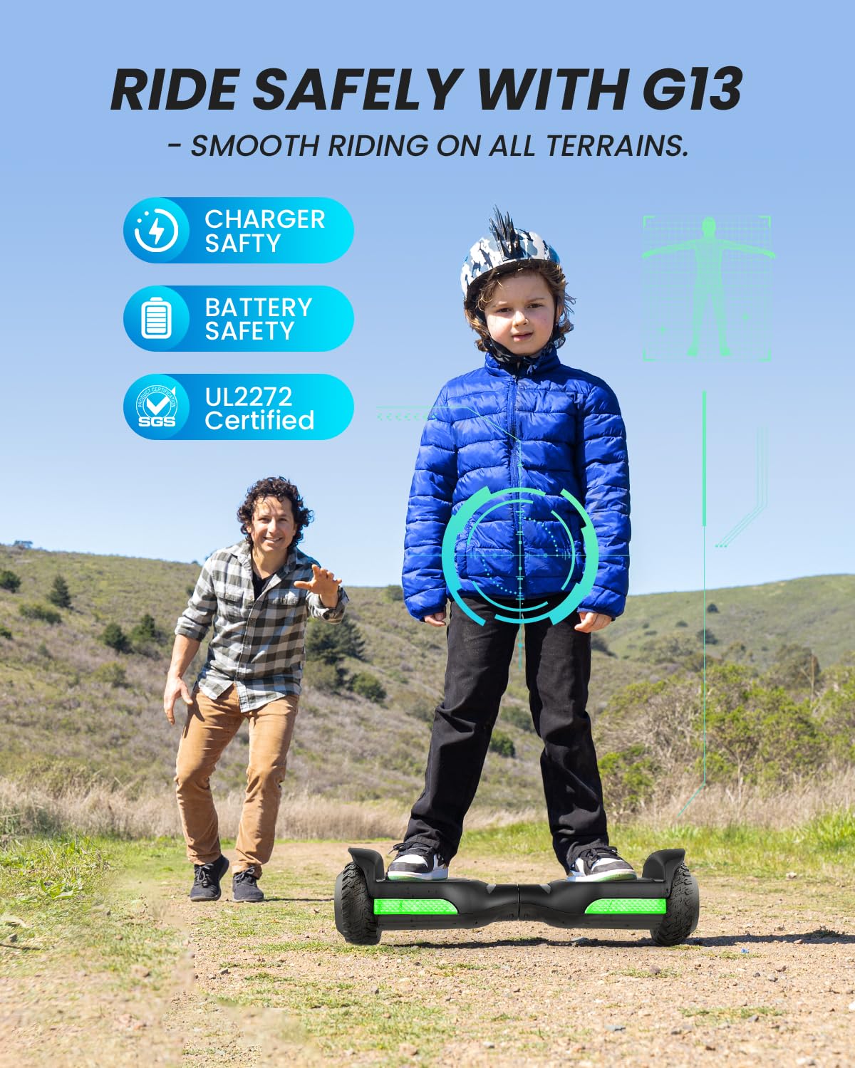 Gyroor Hoverboard New G13 All Terrain Hoverboard with LED Lights & 500W Motor, Self Balancing Off Road Hoverboards with Bluetooth for Kids ages 6-12 and Adults-Black