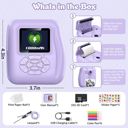 Kids Instant Print Camera with 32GB Card