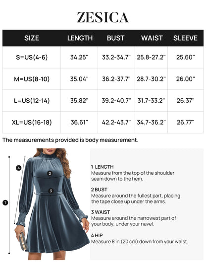 ZESICA Velvet Mini Dress with Long Sleeves