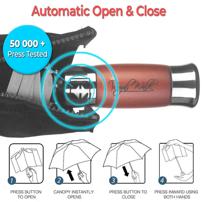 Royal Walk Windproof Travel Umbrella with Wood Handle