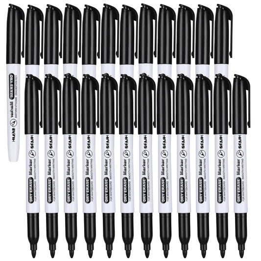Fine Tip Dry Erase Markers - 24 Pack Black Whiteboard Erasable Markers Bulk for Kids Adults, Ideal for Classroom School Office Home Use on White Board, Non-Toxic Easy Clean