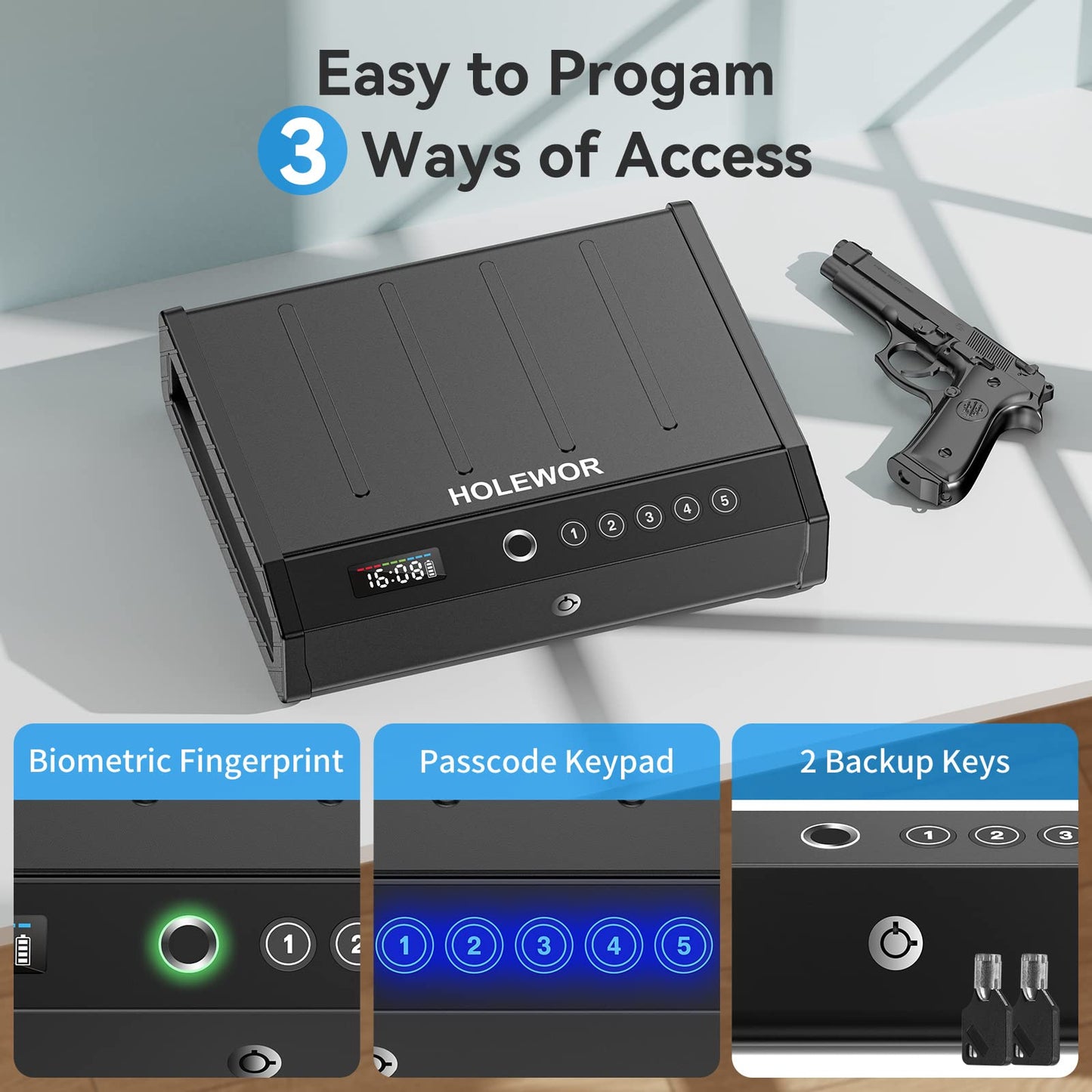Biometric Pistol Safe with Quick Access Lock