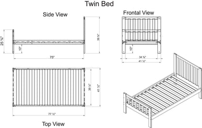 Alaterre Furniture Aurora Twin Wood Bed, Chestnut Platform