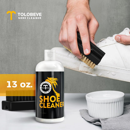 Tolobeve Shoe Cleaner Kit, White Shoe Cleaner Sneakers Kit, Shoe Cleaning Kit for Suede, Mesh, Leather, Nubuck and Most Materials, shoe cleaner 13Oz with 2 Shoe Brush & Towel Included