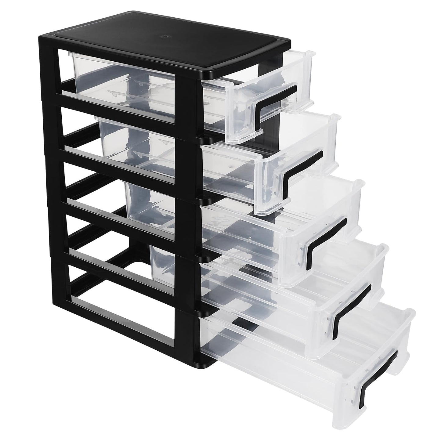 Tofficu Plastic Storage 5 Drawer Storage Tower Multifunctional Storage Cabinet with Clear Drawers Storage Case Organizer for Craft Stationary,5.9×8.5×12.2in (L×W×H)