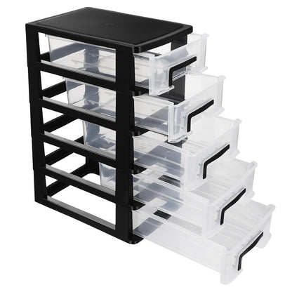 Tofficu Plastic Storage 5 Drawer Storage Tower Multifunctional Storage Cabinet with Clear Drawers Storage Case Organizer for Craft Stationary,5.9×8.5×12.2in (L×W×H)