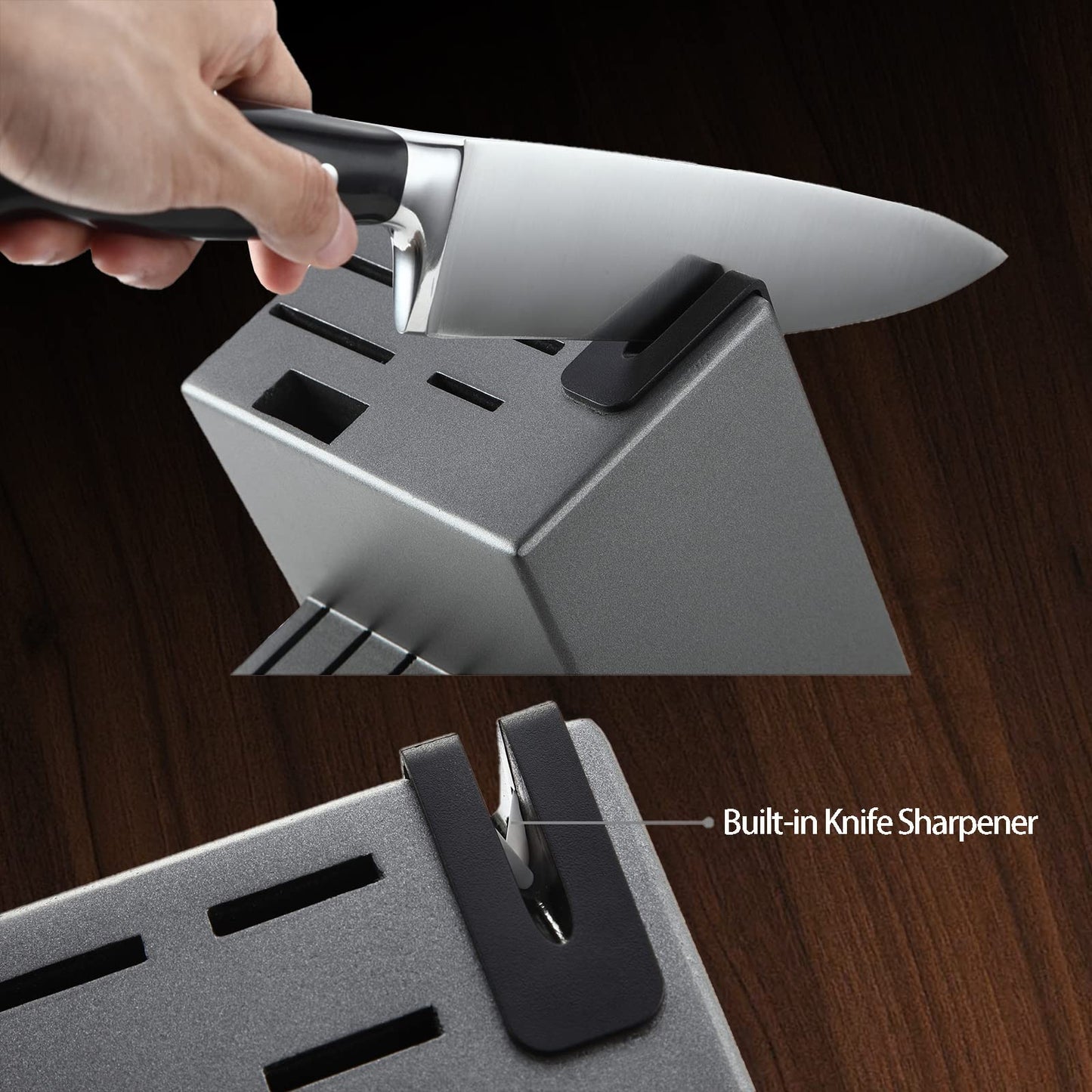 Marco Almond® Kitchen Knife Set with Block KYA31,14 Pieces Japanese Stainless Steel Cutlery Knives Block Set for Kitchen with Built-in Sharpener