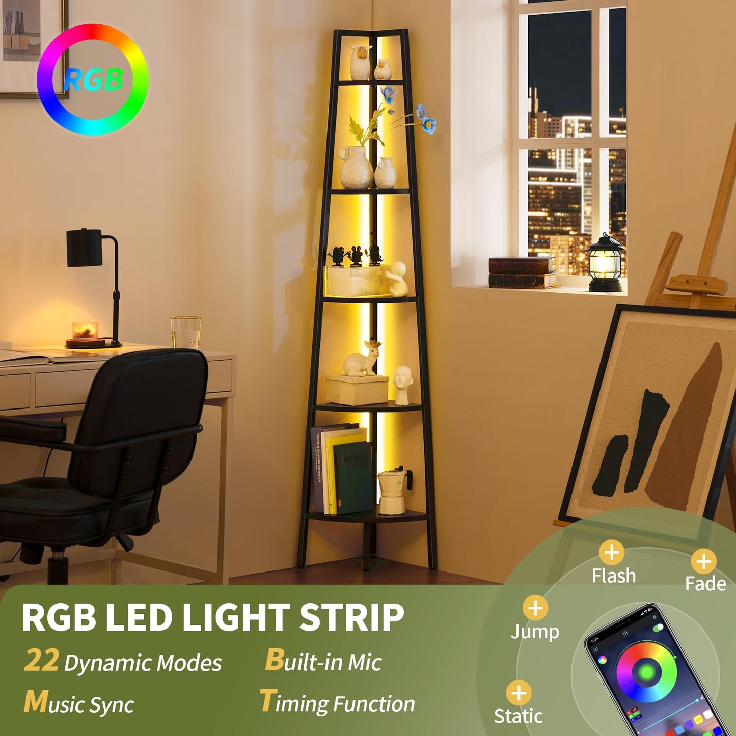 5-Tier Corner Shelf Stand with LED Lights