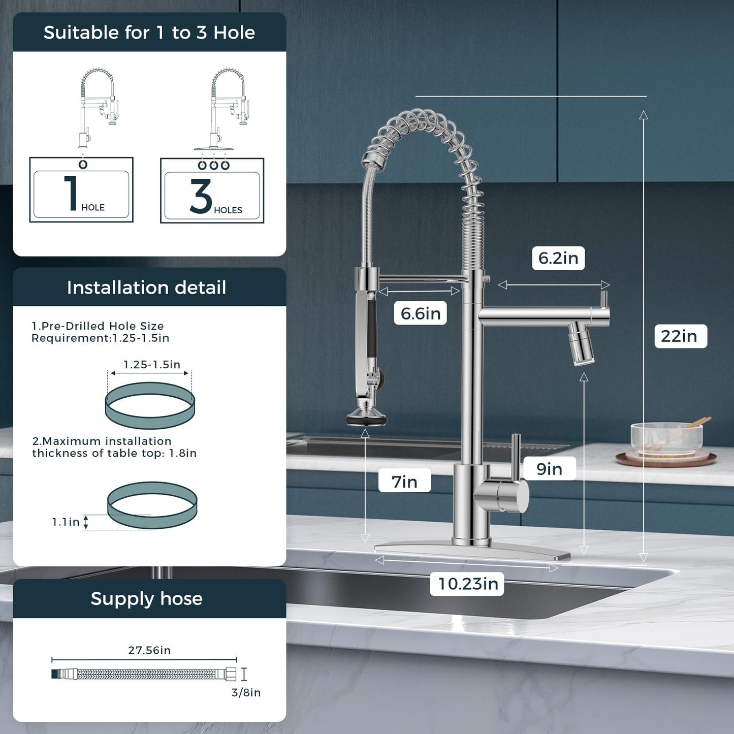 FORIOUS Modern Pull Down Kitchen Faucet with Sprayer