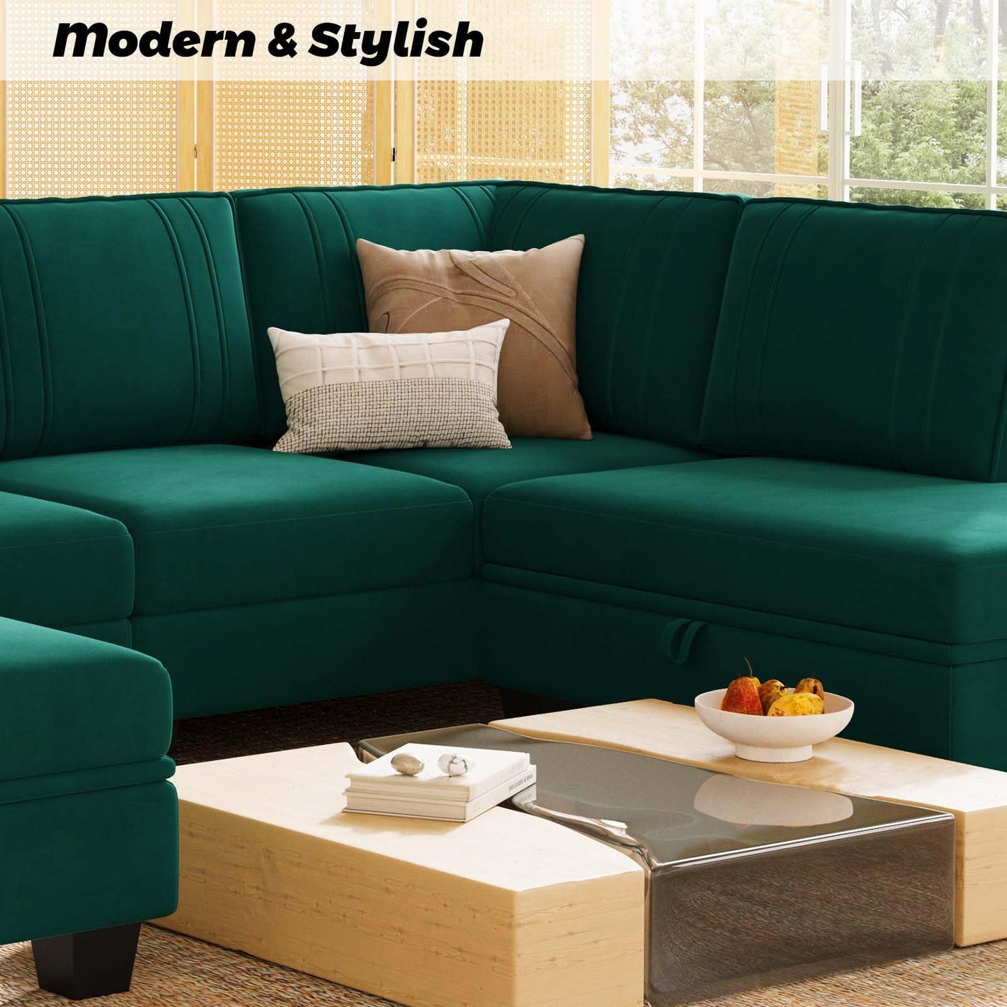 L-Shaped Sectional Sofa with Storage Ottoman