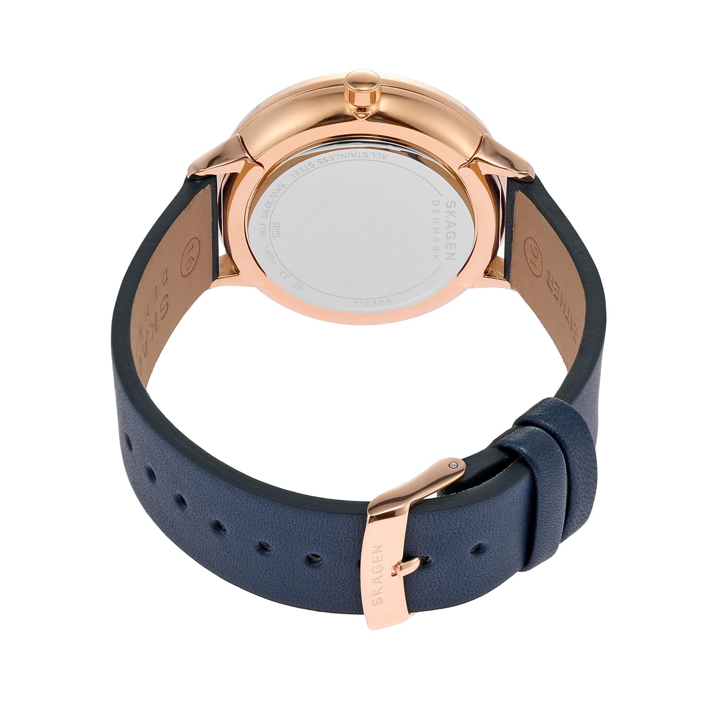 Skagen Women's Riis Three-Hand Rose Gold-Tone Stainless Steel and Blue Leather Band Watch (Model: SKW3090)