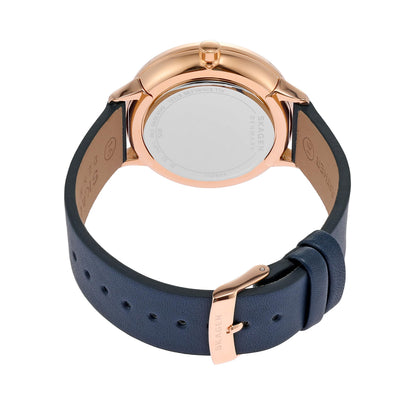 Skagen Women's Riis Three-Hand Rose Gold-Tone Stainless Steel and Blue Leather Band Watch (Model: SKW3090)