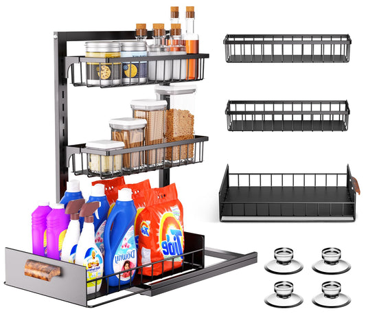 HOYRR Under Sink Organizers and Storage, 3 tier Adjustable Under Sink Organizer, Under Sink Organizer, Under Sink Storage, Suitable for kitchen sink.(black)
