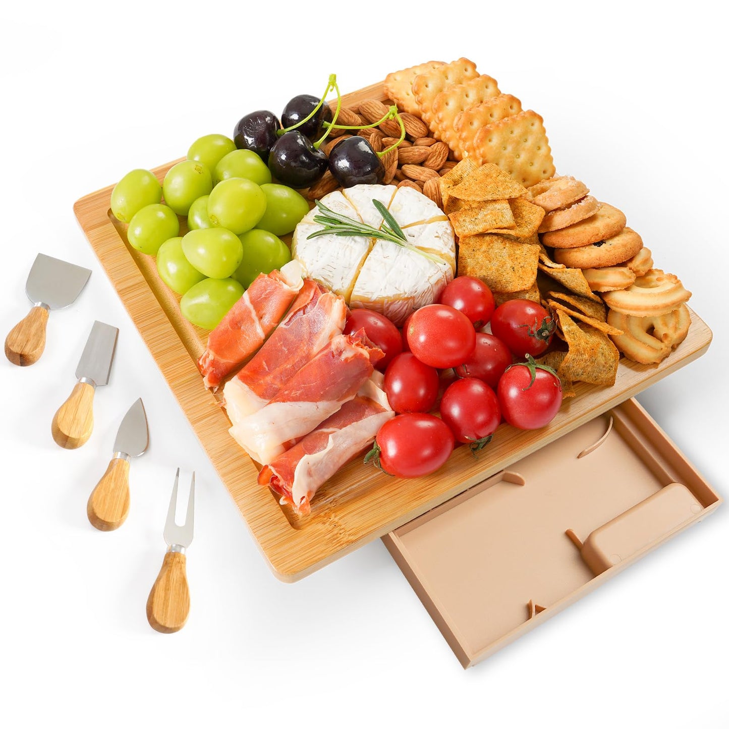 Bamboo Charcuterie Board Set with Drawer