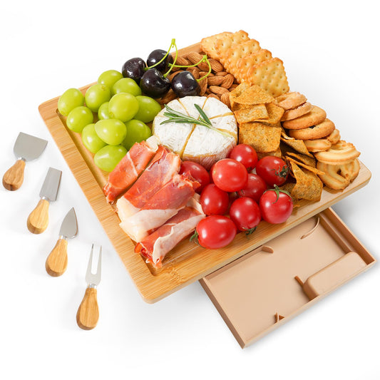 Bamboo Charcuterie Board Set with Drawer