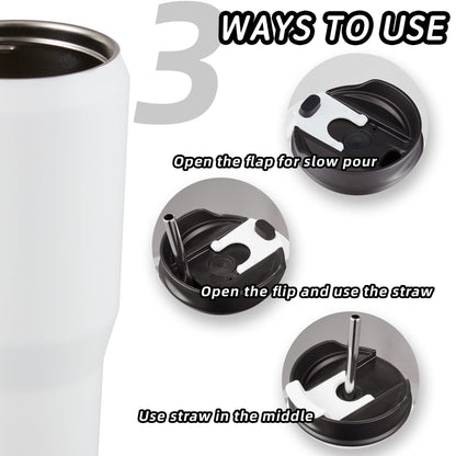 Zibtes 40oz Insulated Tumbler with handle and Lid Straws, Stainless Steel Travel Coffee Cup Holder Friendly, Metal Water Bottle Keeps Drinks Cold up to 34 Hours(White 1 pack)