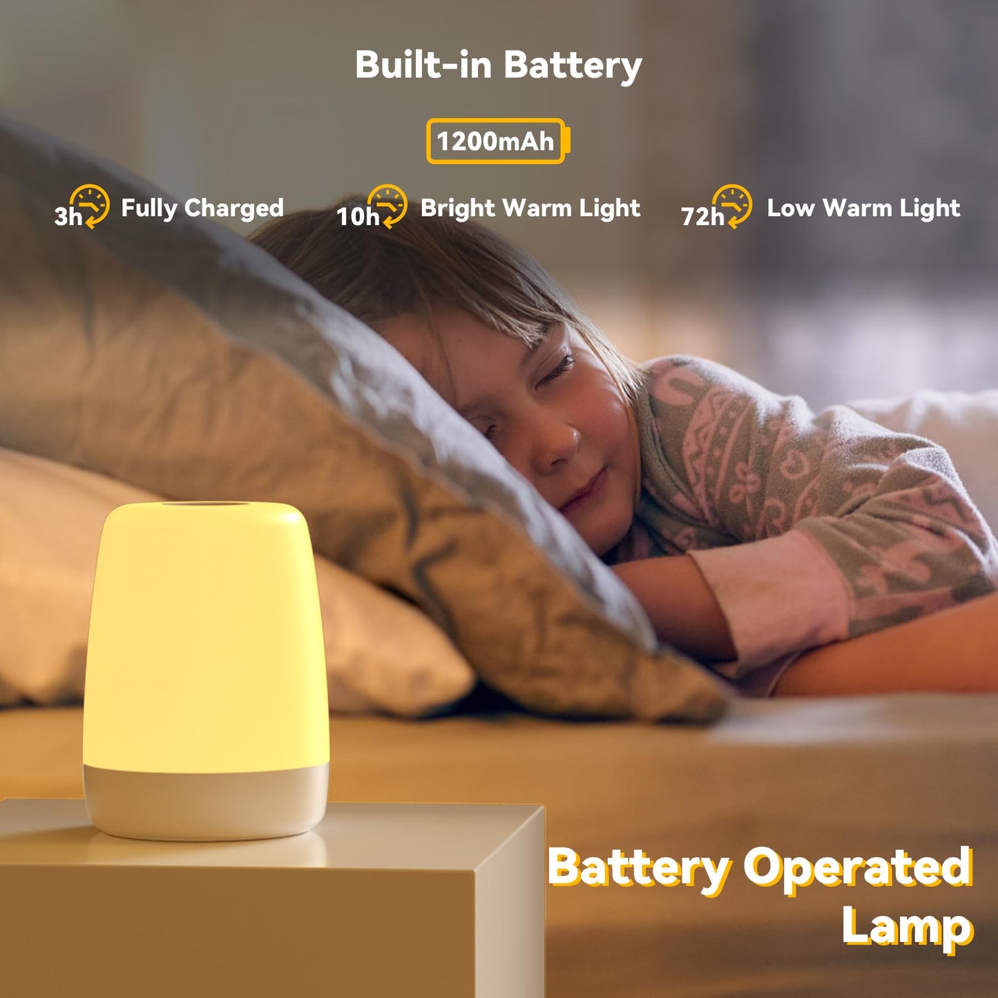 winshine Kids Night Light, 3 Way Dimmable Touch Night Light for Kids, 7 Colors Changing RGBW Rechargeable Portable Baby Night Light Lamp
