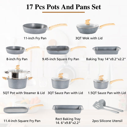 DishDelight Nonstick 17-Piece Cookware Set, Gray