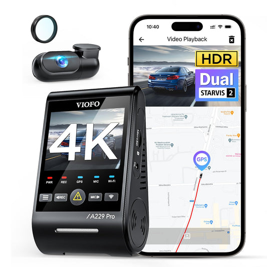 VIOFO A229 Pro 4K HDR Dash Cam, Dual STARVIS 2 IMX678 IMX675, 4K+2K Front and Rear Car Camera, 2 Channel with HDR, Voice Control, 5GHz WiFi GPS, Night Vision 2.0, 24H Parking Mode, Support 512GB Max