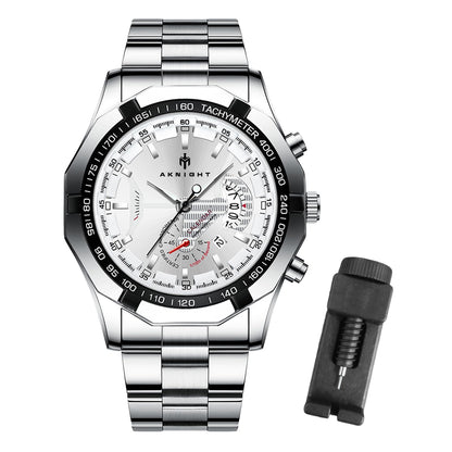 BY BENYAR AKNIGHT Watches for Men Quartz Movement Watch，Waterproof Luminous Men's Watch, Stainless Steel Strap Business Watches