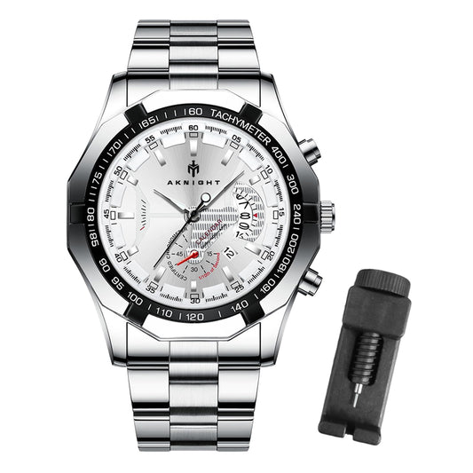 BY BENYAR AKNIGHT Watches for Men Quartz Movement Watch，Waterproof Luminous Men's Watch, Stainless Steel Strap Business Watches