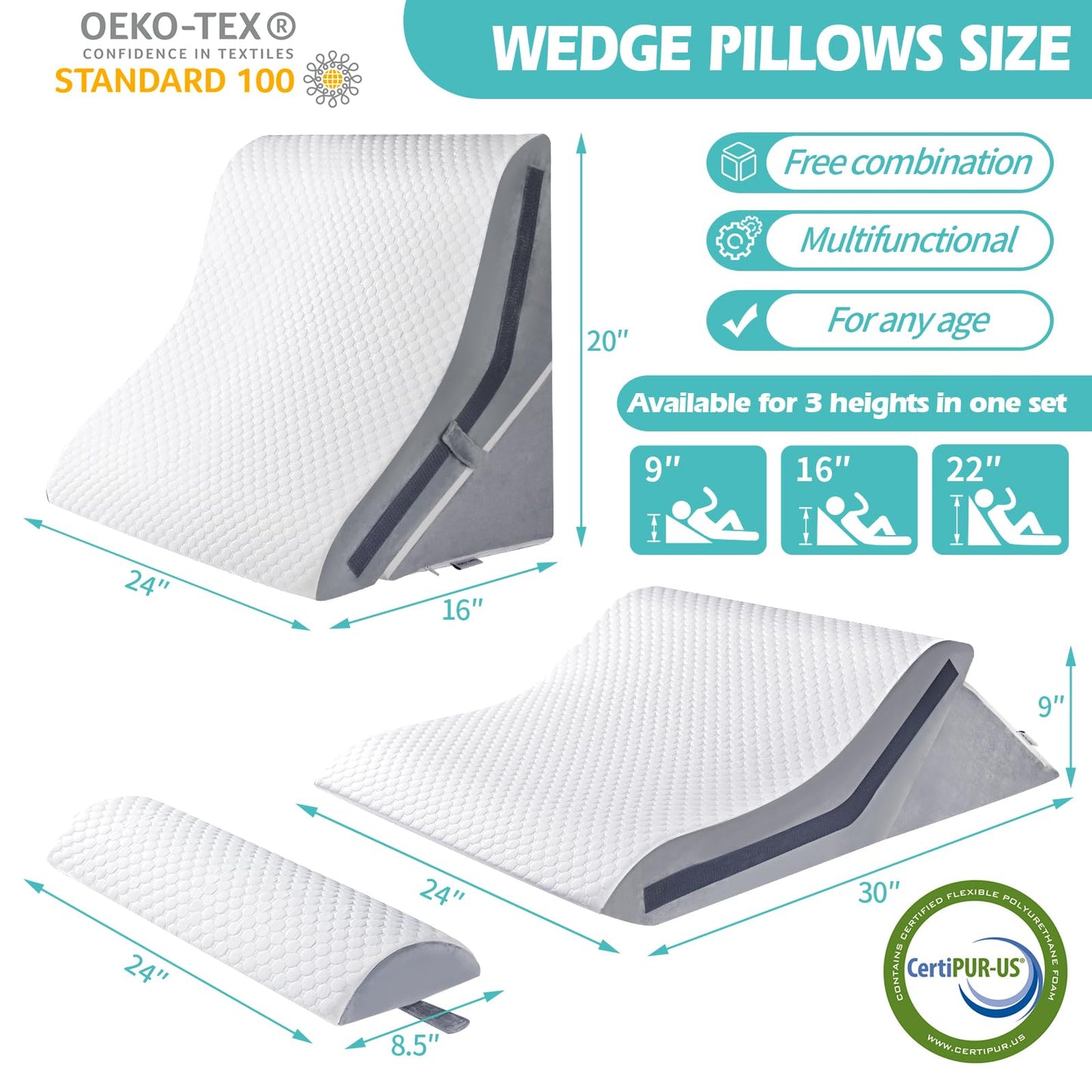 Adjustable Memory Foam Wedge Pillow for Back Pain