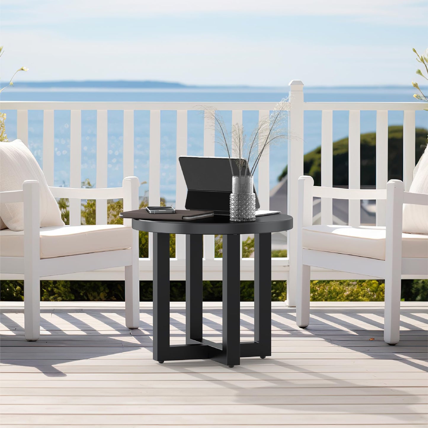 Round Metal Patio End Table, 2-Tier Design