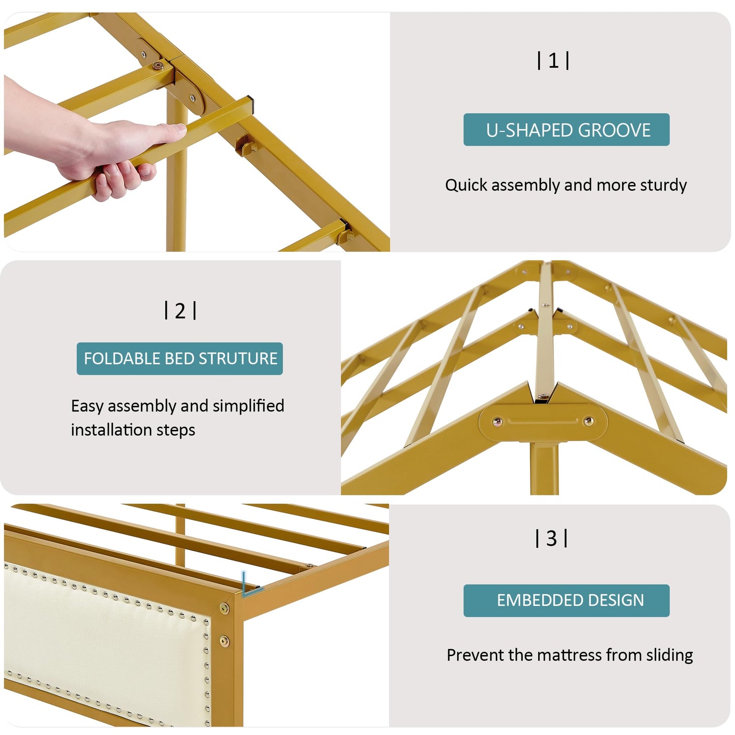 Twin Size Bed Frame with Upholstered Headboard