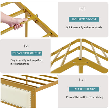Twin Size Bed Frame with Upholstered Headboard