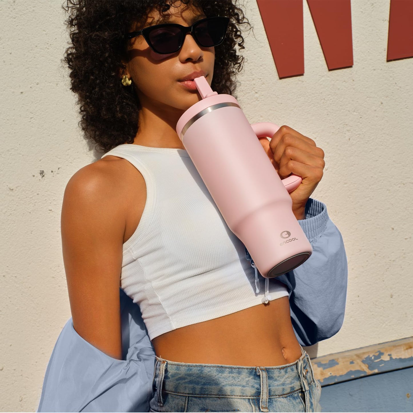40 oz Insulated Tumbler with Handle and Straw
