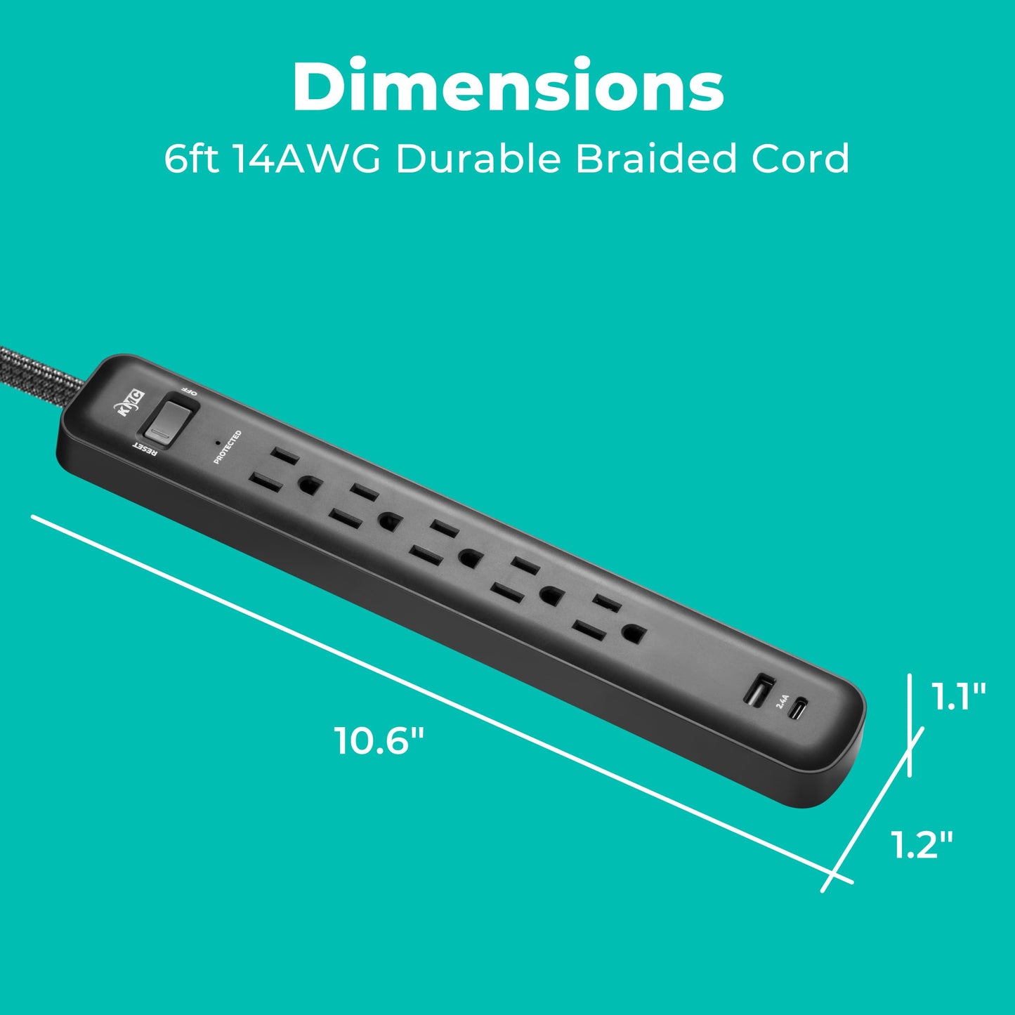 KMC 5-Outlet Surge Protector with USB Ports